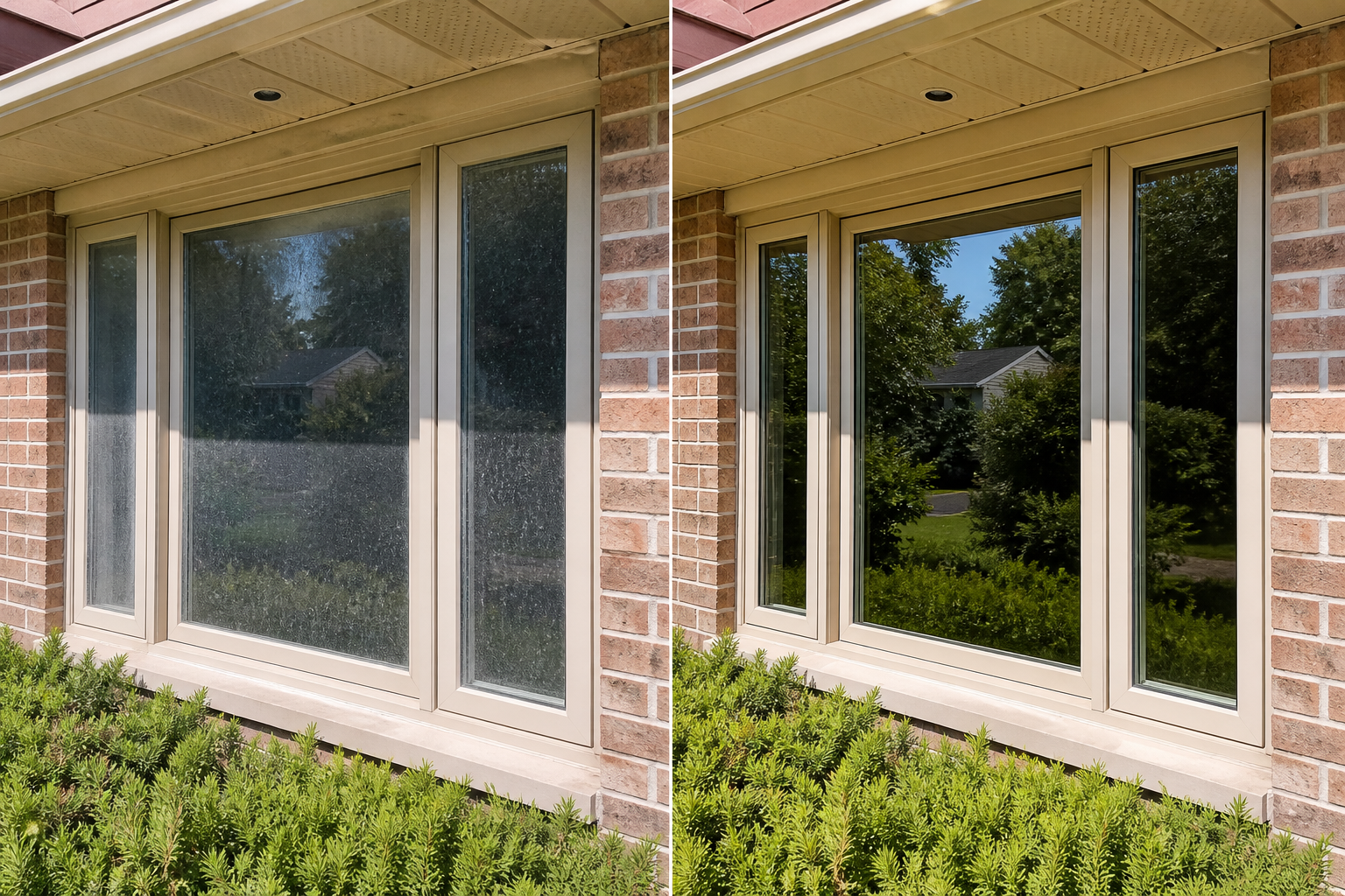 Window cleaning, before and after