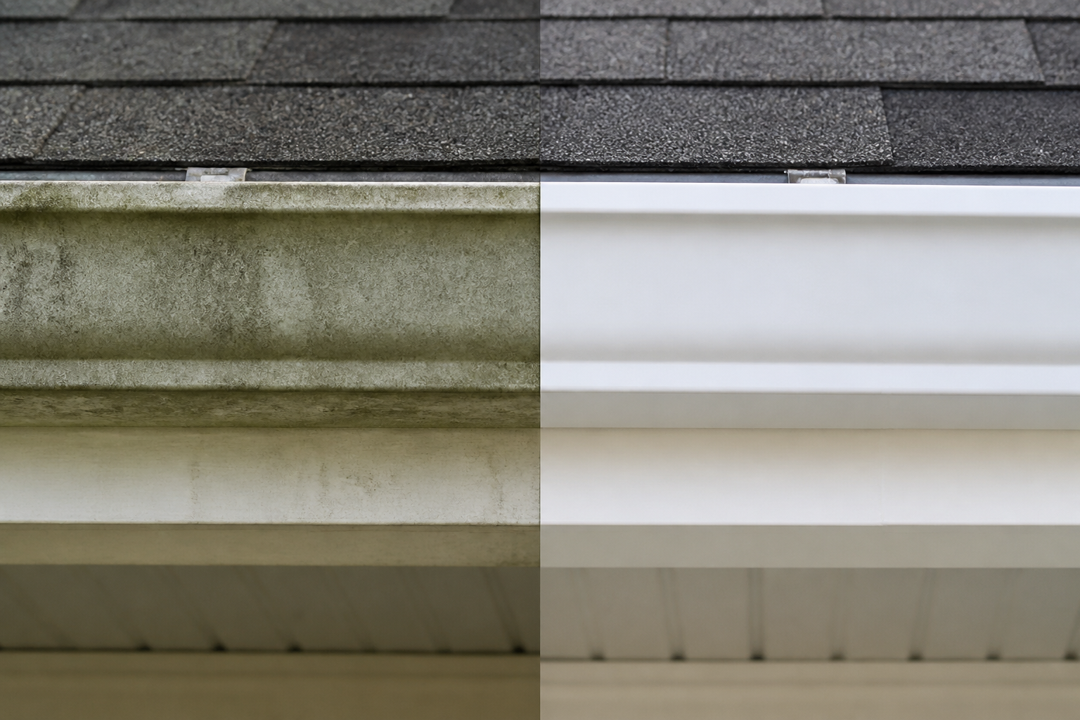 Gutter whitening, before and after