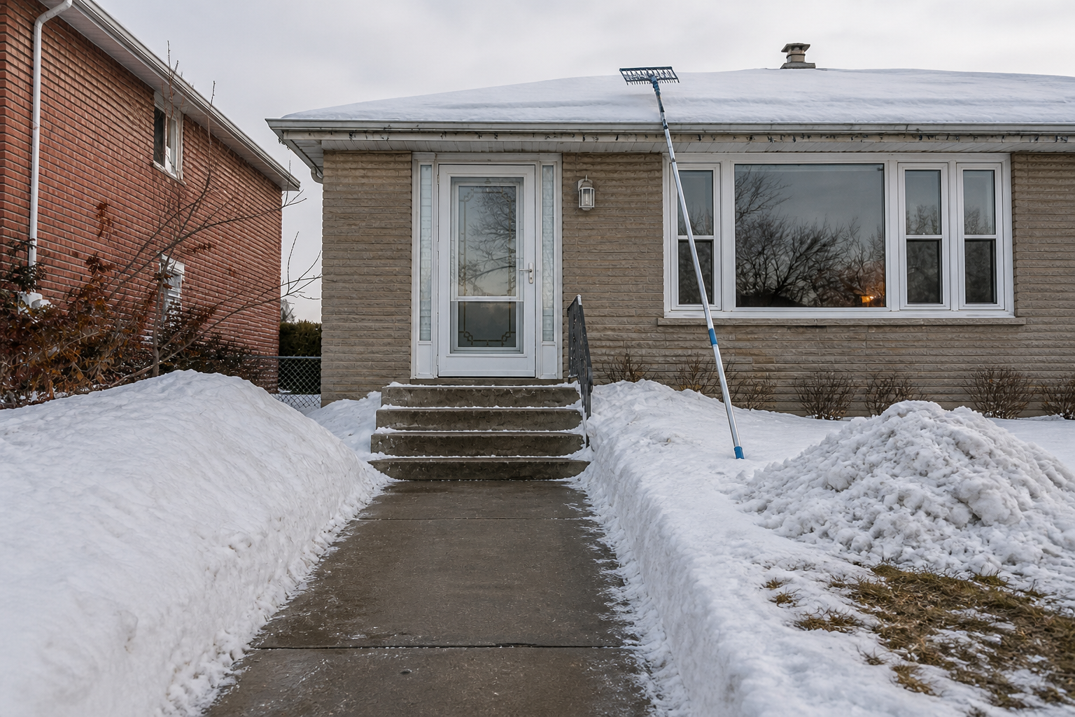 Roof-edge snow cleared from the ground