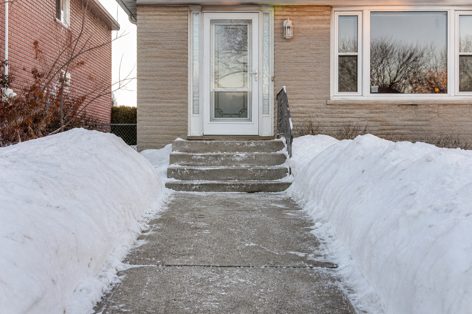 Walkway and steps cleared of snow