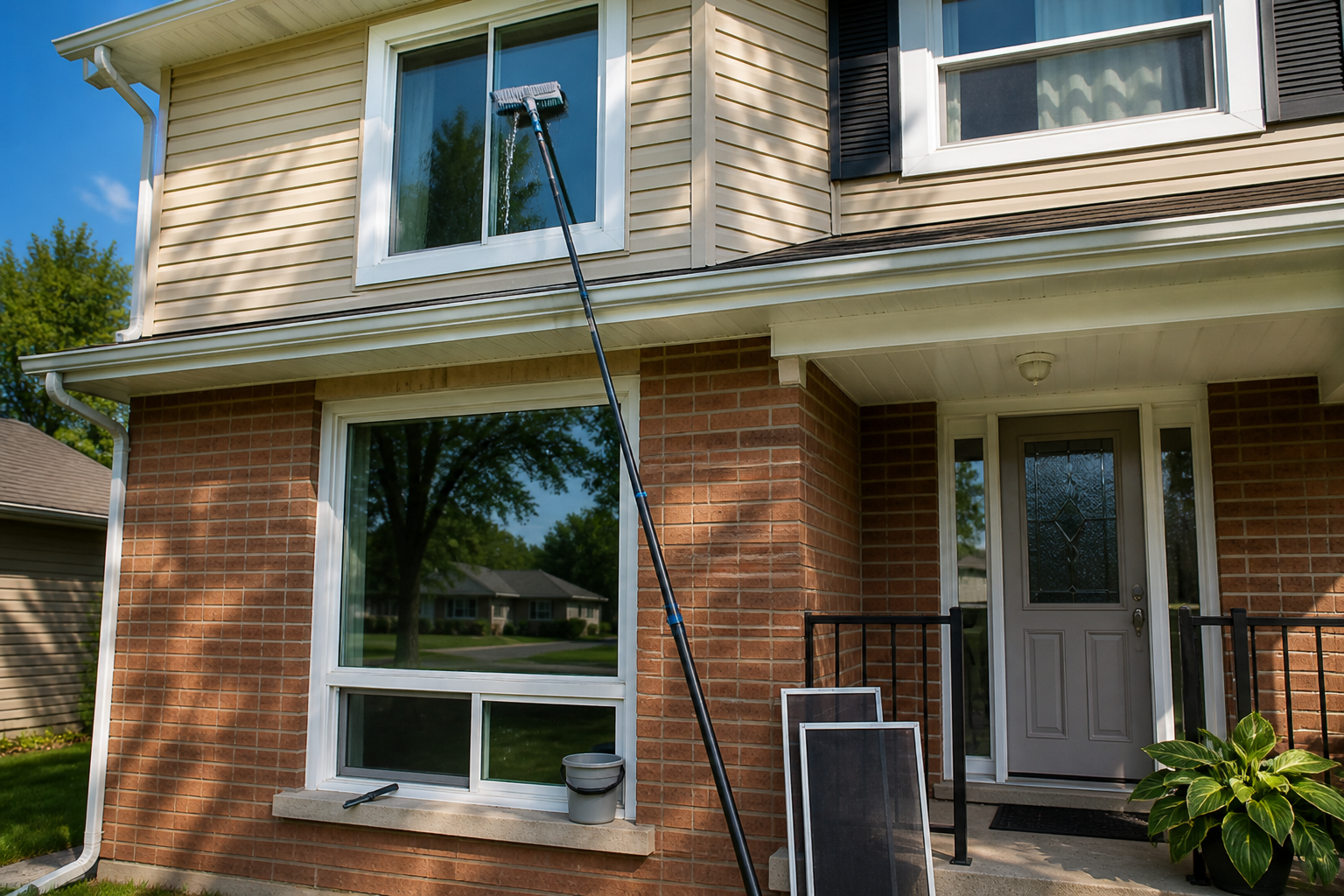 window cleaning on a two-storey home